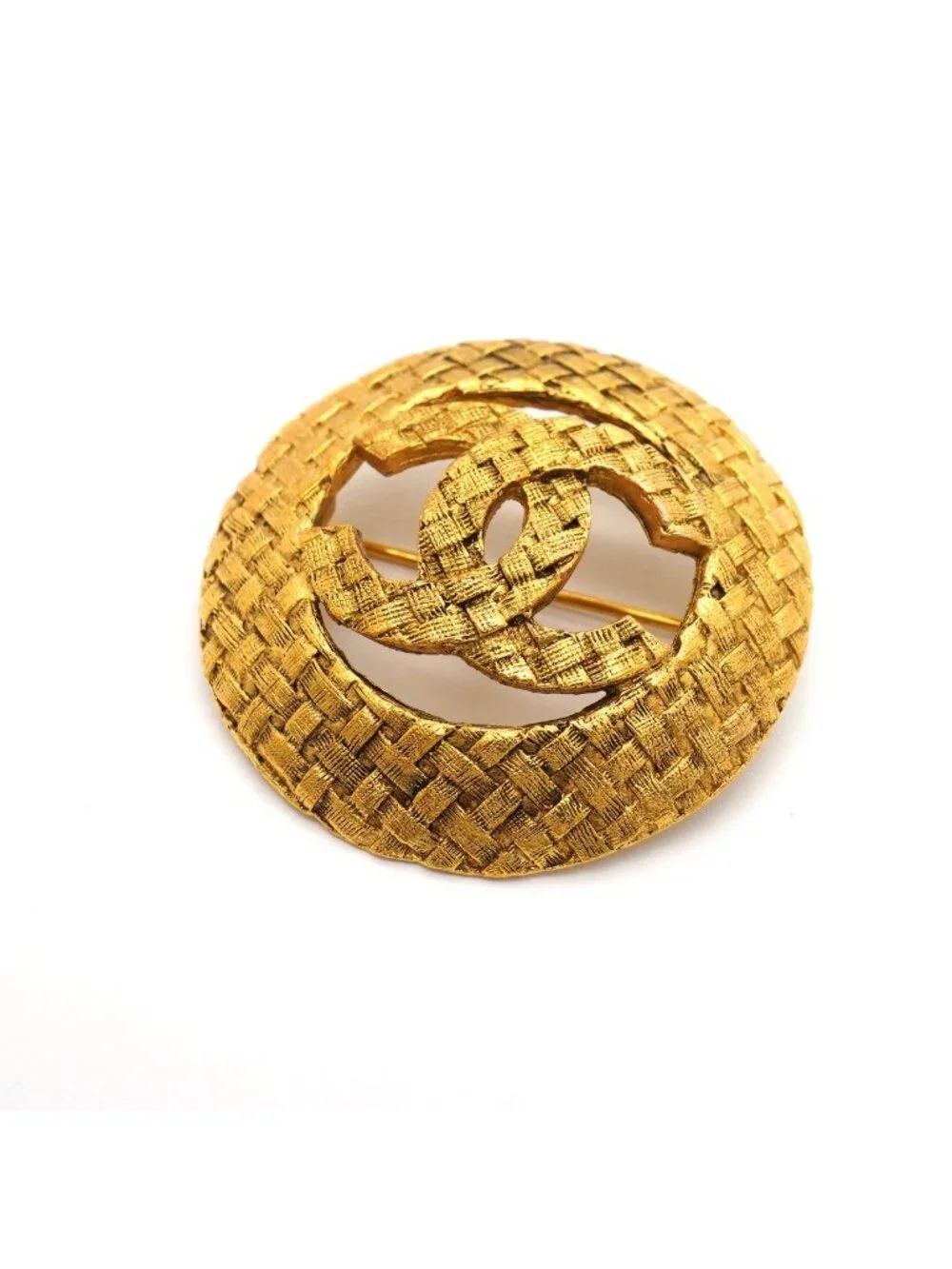Chanel Brooch Vintage CC Logo Round Circle Gold Plated